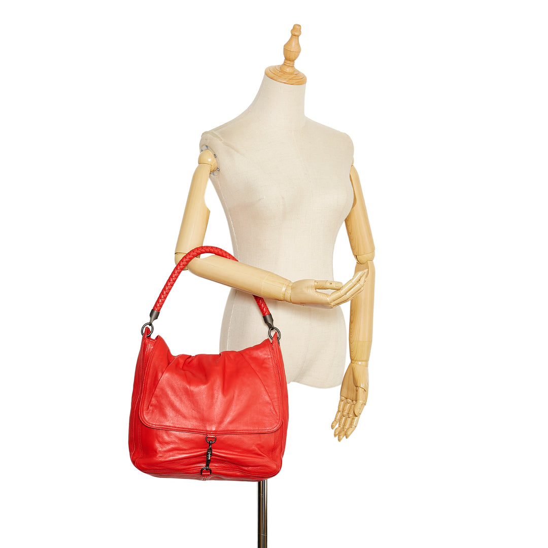 Intrecciato Trim Handbag Red - Gaby Paris