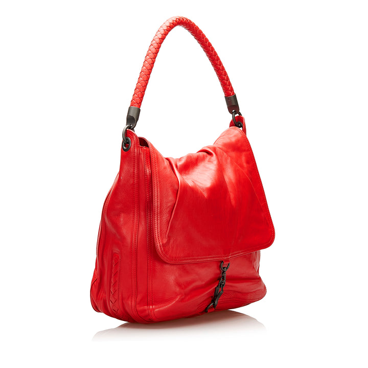 Intrecciato Trim Handbag Red - Gaby Paris