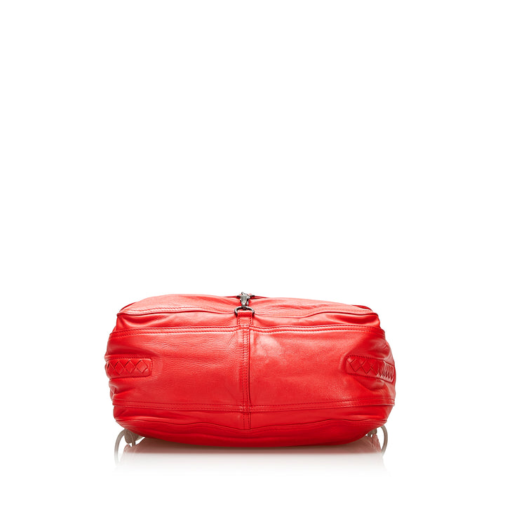 Intrecciato Trim Handbag Red - Gaby Paris