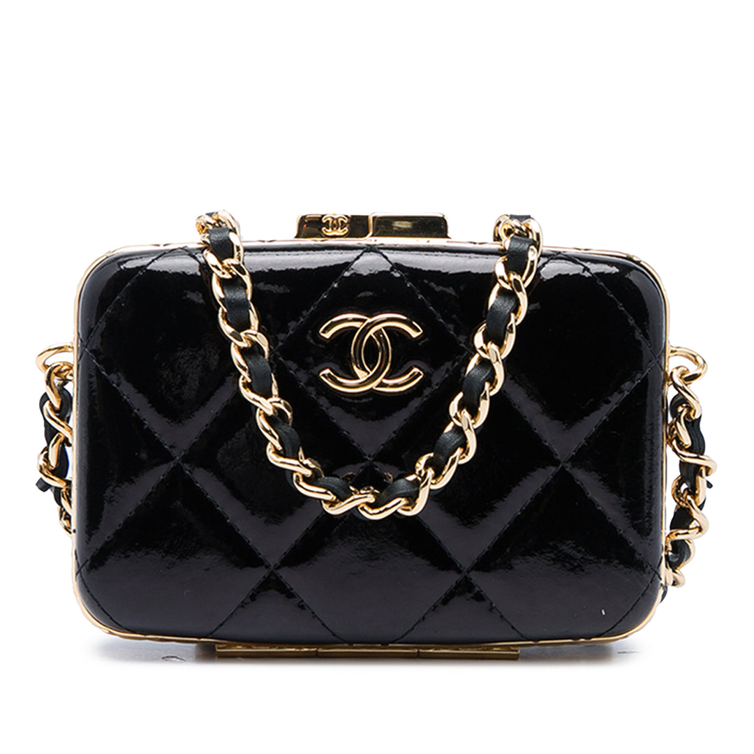 Chanel Sac bandoulière Glacé Boîte avec chaîne Petit Cuir de chèvre Noir – vue principale – GABY PARIS