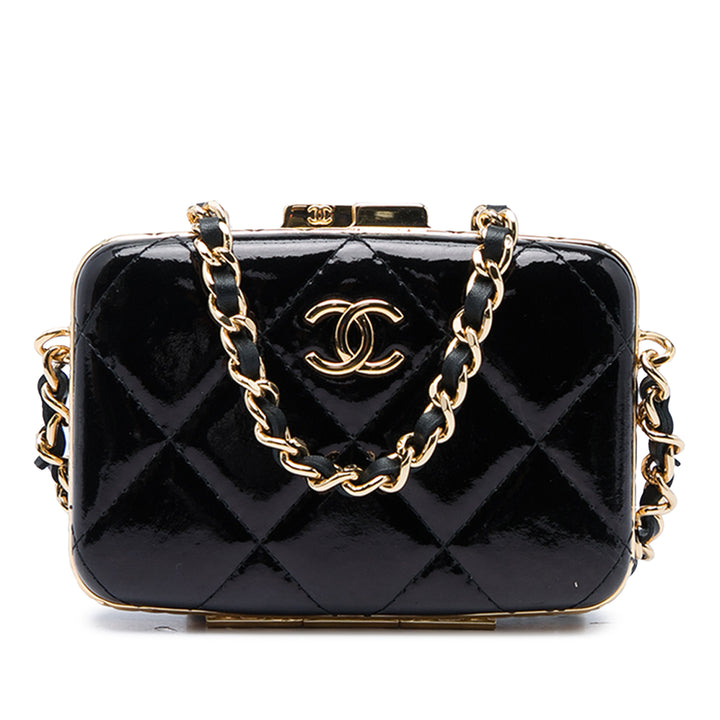 Chanel Sac bandoulière Glacé Boîte avec chaîne Petit Cuir de chèvre Noir – vue principale – GABY PARIS