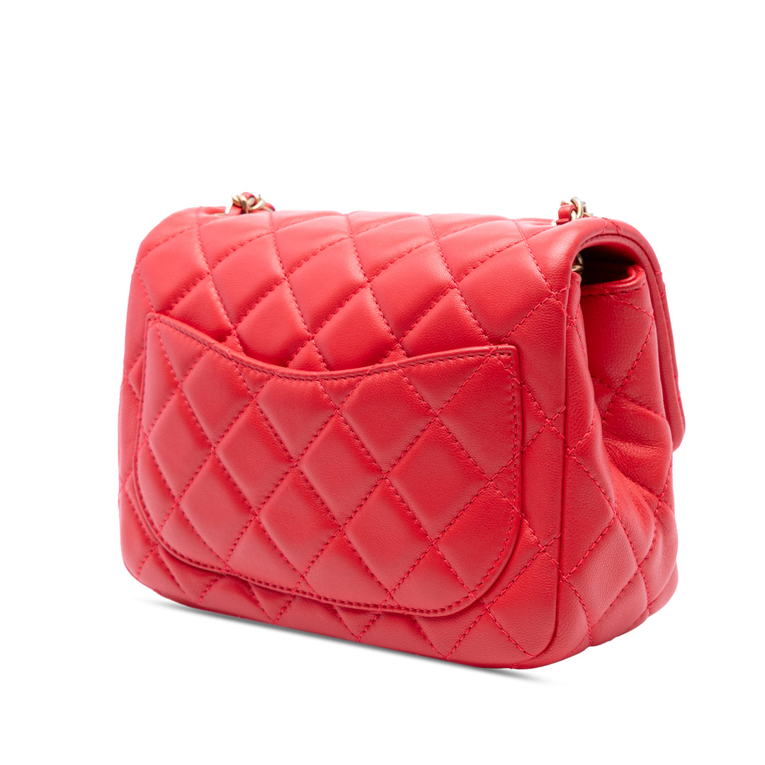 Classic Carré Perle Crush Rabat simple Mini Cuir d'agneau Rouge