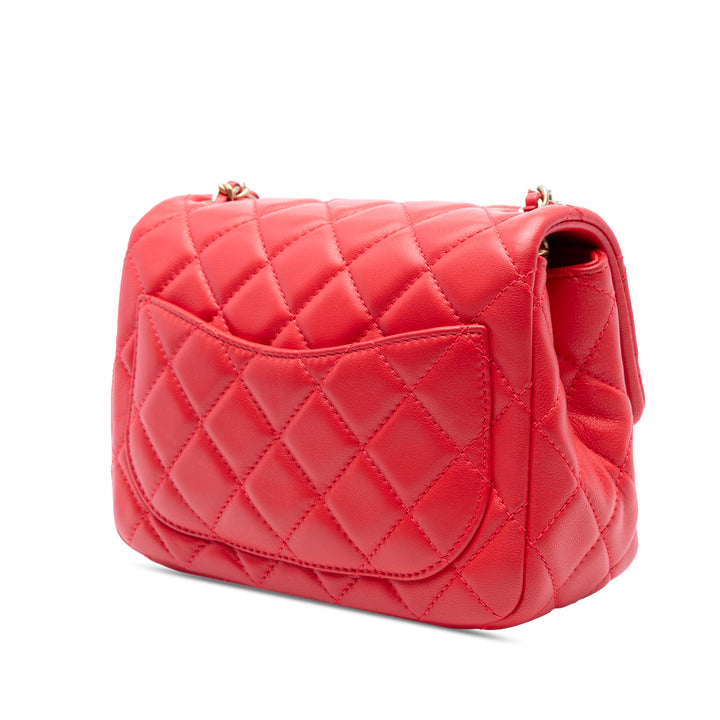 Classic Carré Perle Crush Rabat simple Mini Cuir d'agneau Rouge