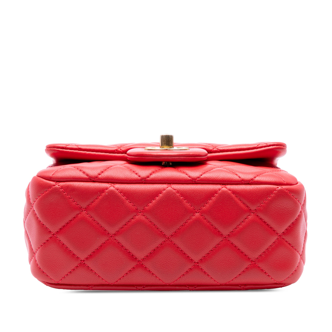Classic Carré Perle Crush Rabat simple Mini Cuir d'agneau Rouge