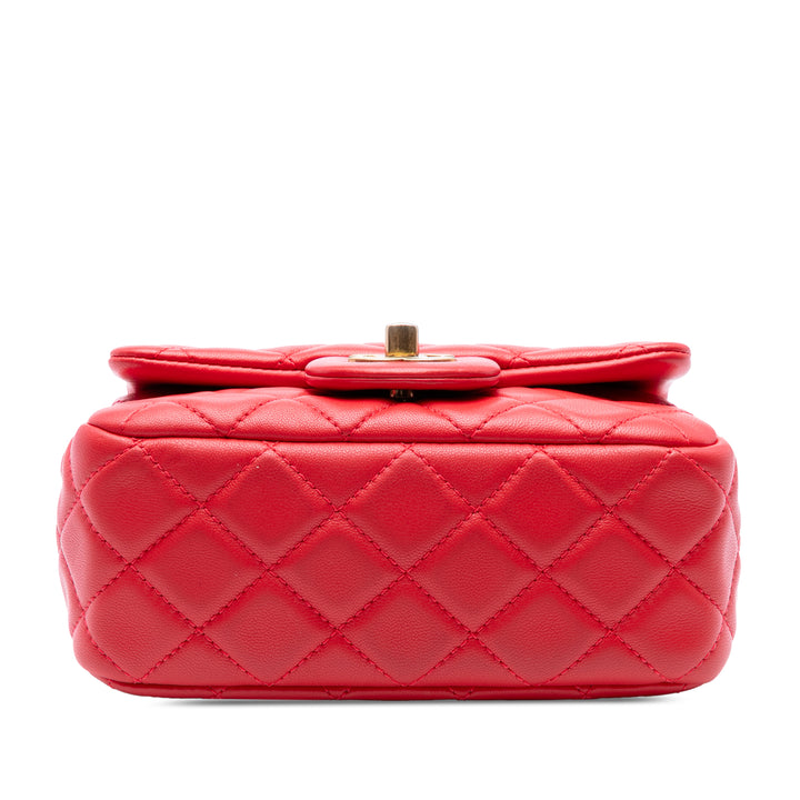 Classic Carré Perle Crush Rabat simple Mini Cuir d'agneau Rouge