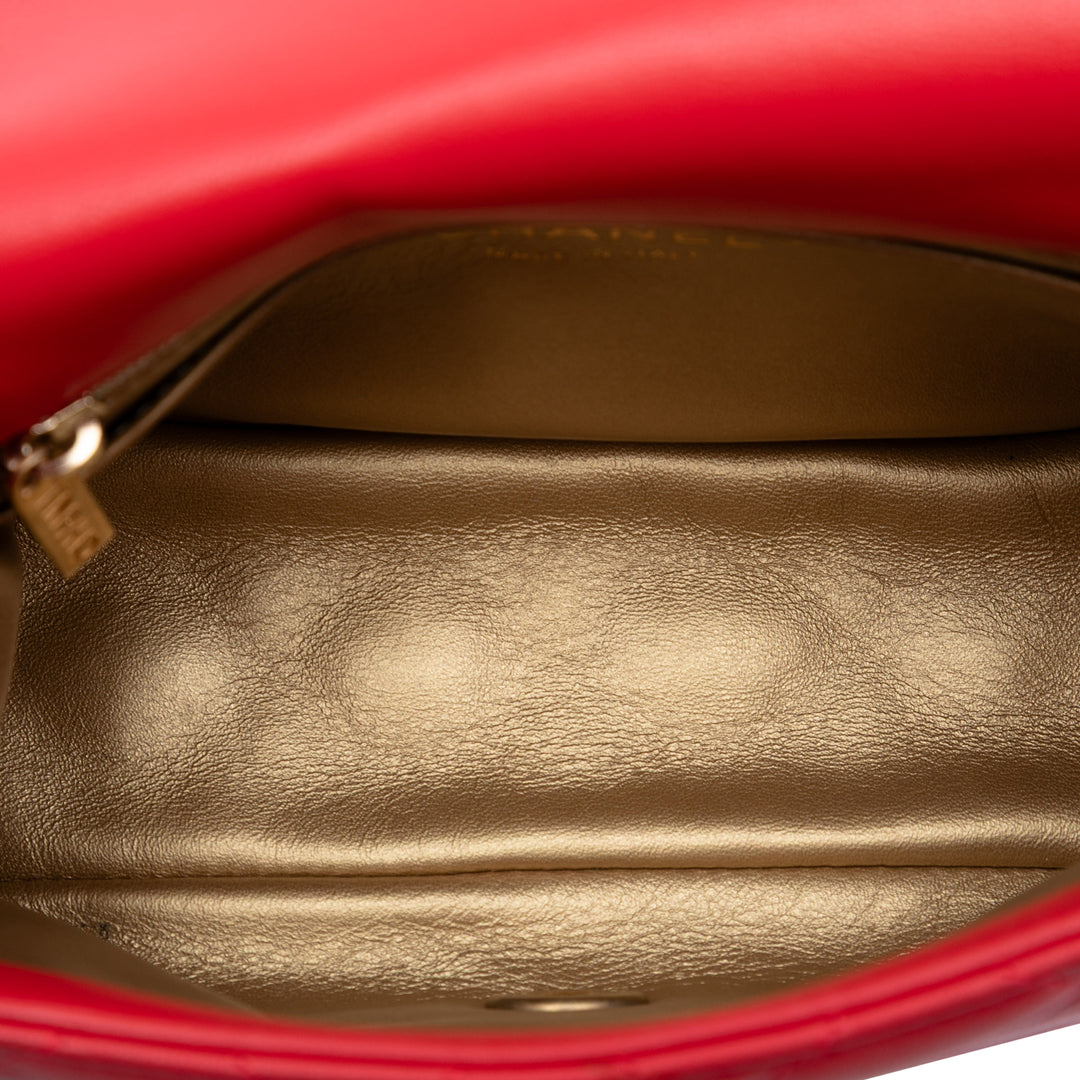 Classic Carré Perle Crush Rabat simple Mini Cuir d'agneau Rouge