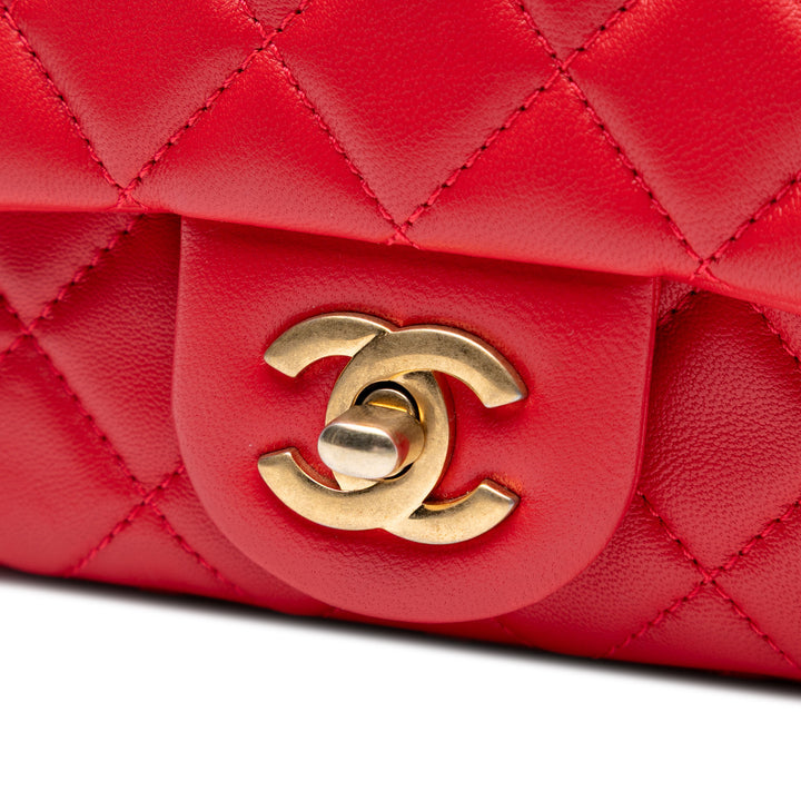 Classic Carré Perle Crush Rabat simple Mini Cuir d'agneau Rouge