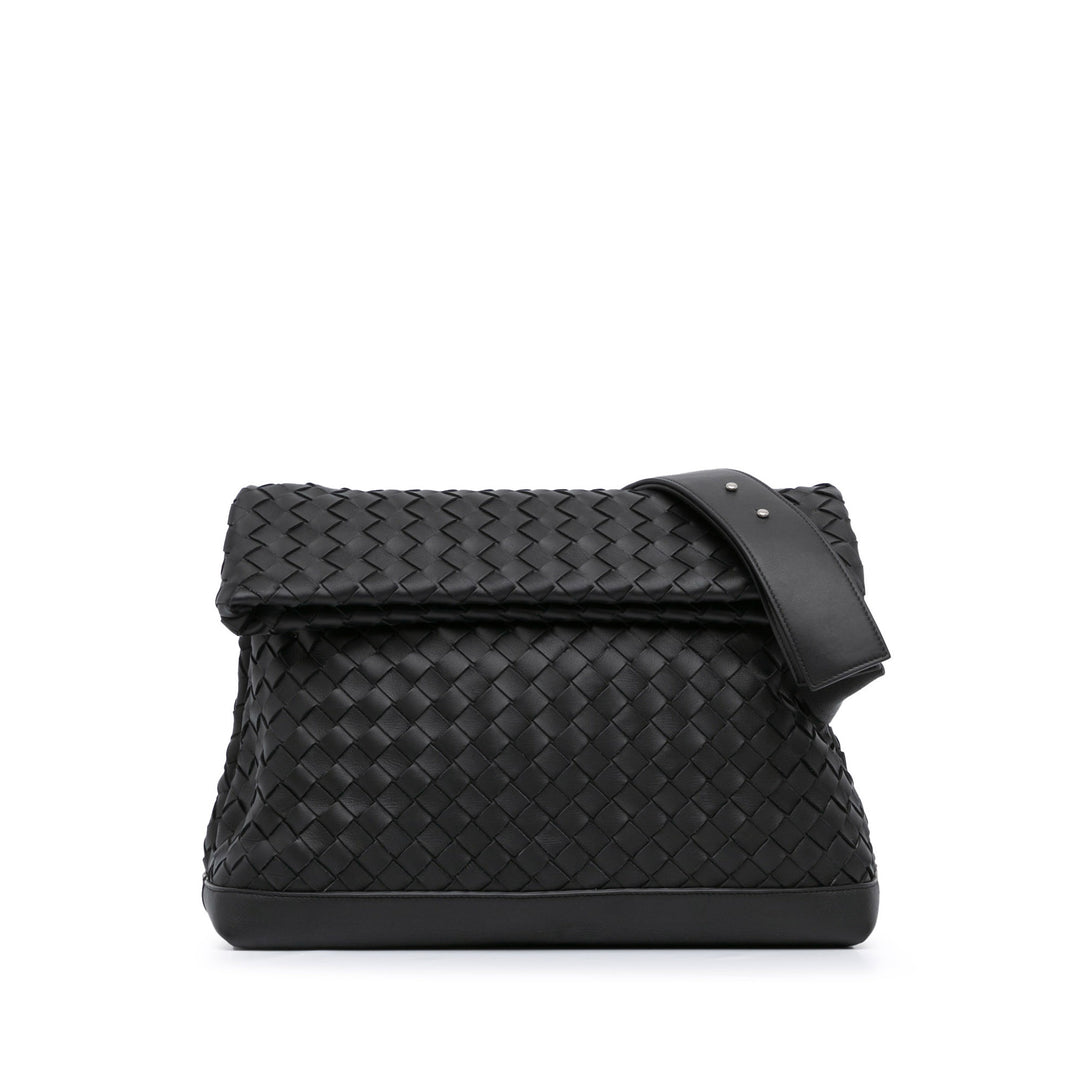 Nappa Intrecciato Fold Over Flap Crossbody Black - Gaby Paris