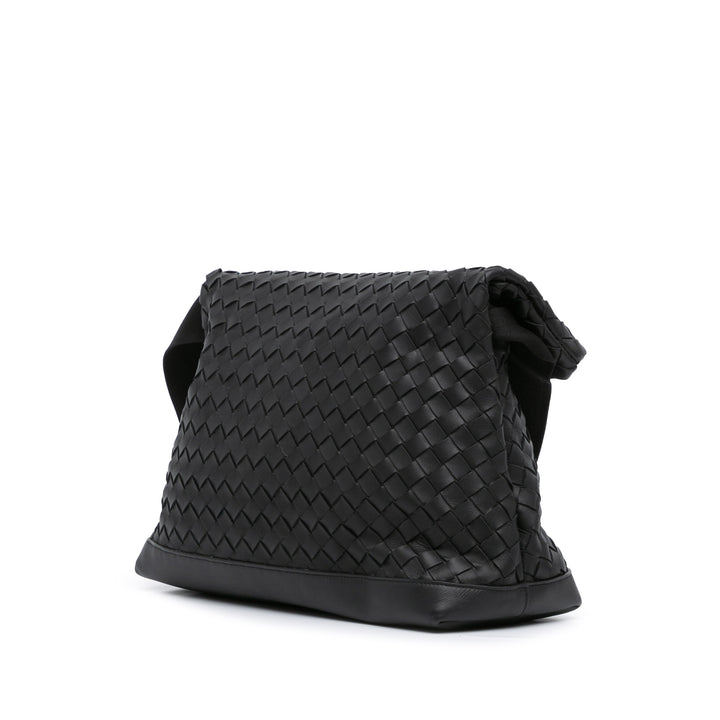 Nappa Intrecciato Fold Over Flap Crossbody Black - Gaby Paris