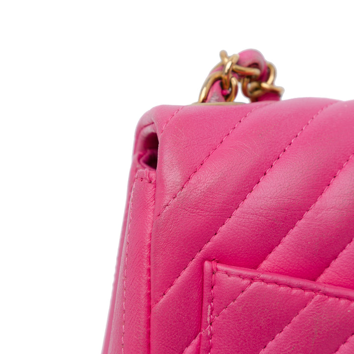 Mini Square Classic Chevron Lambskin Single Flap Pink - Gaby Paris