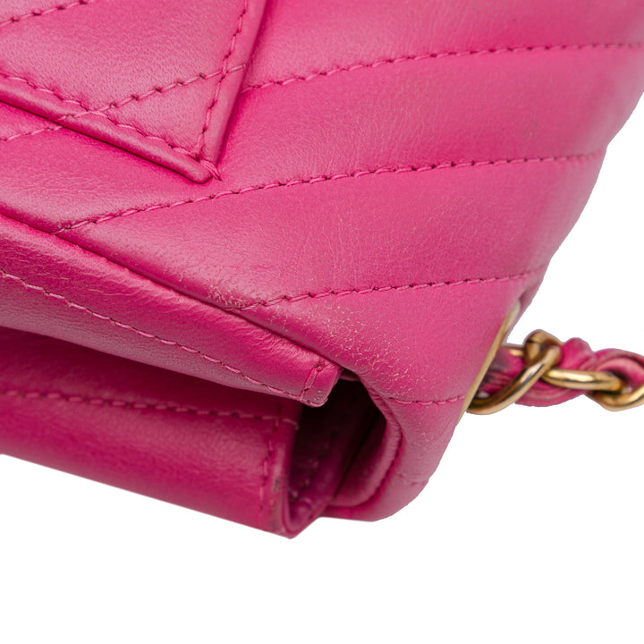 Mini Square Classic Chevron Lambskin Single Flap Pink - Gaby Paris