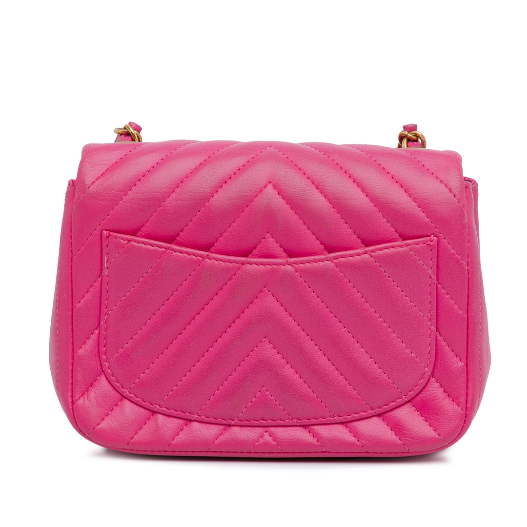 Mini Square Classic Chevron Lambskin Single Flap Pink - Gaby Paris