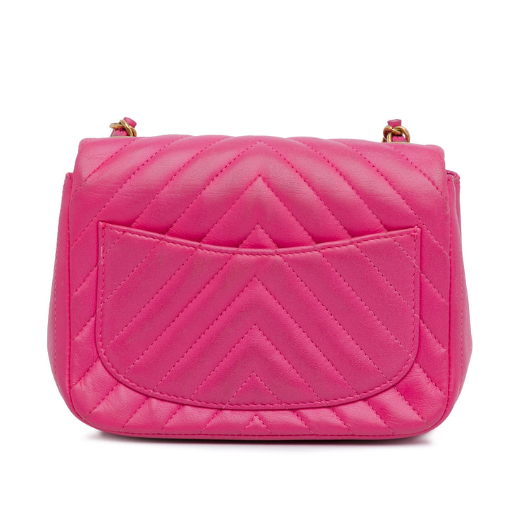Mini Square Classic Chevron Lambskin Single Flap Pink - Gaby Paris