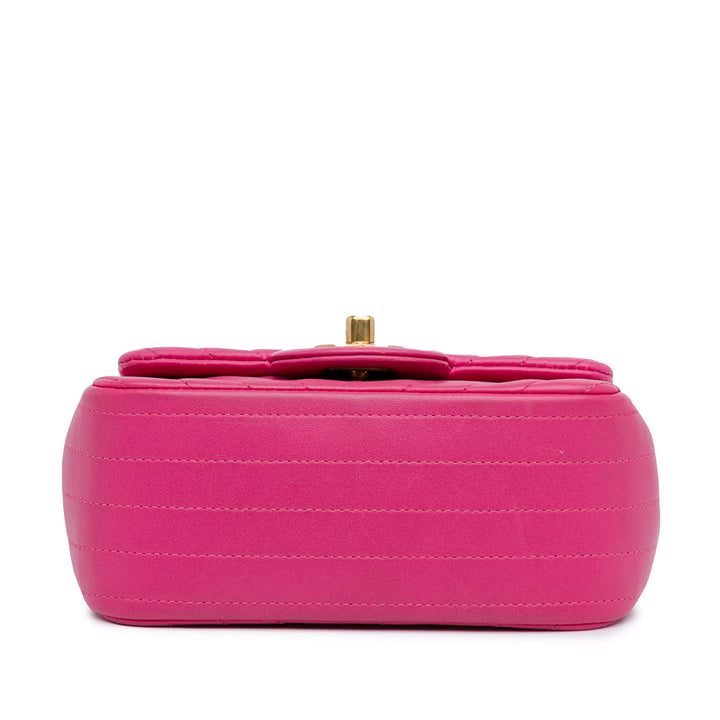 Mini Square Classic Chevron Lambskin Single Flap Pink - Gaby Paris