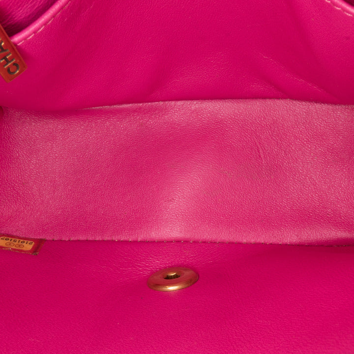 Mini Square Classic Chevron Lambskin Single Flap Pink - Gaby Paris