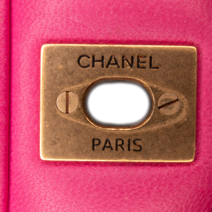 Mini Square Classic Chevron Lambskin Single Flap Pink - Gaby Paris