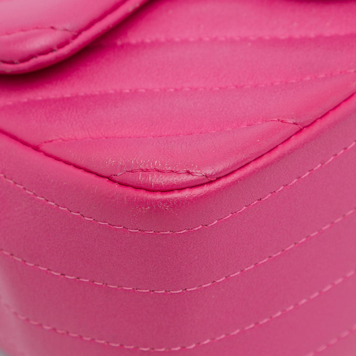 Mini Square Classic Chevron Lambskin Single Flap Pink - Gaby Paris