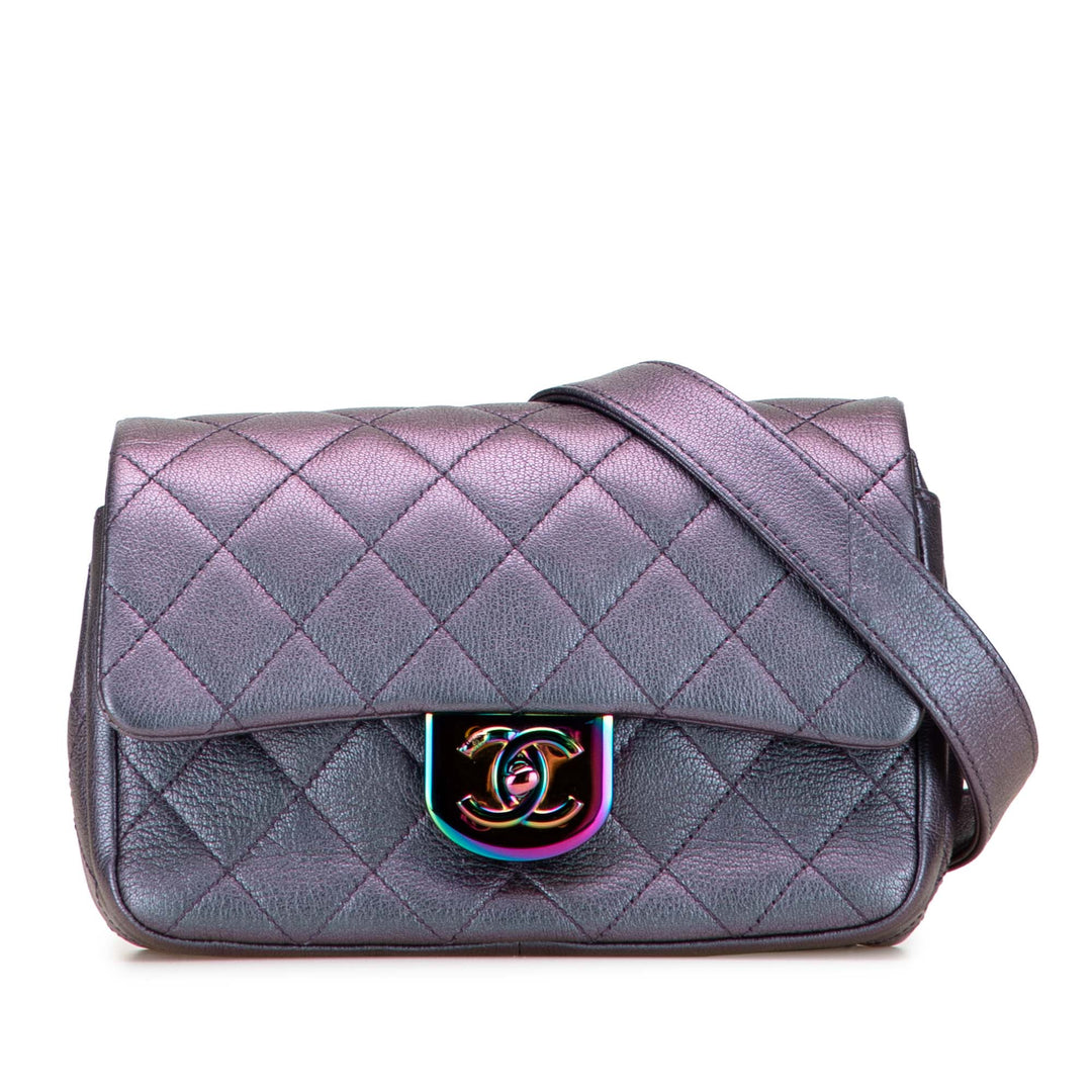 Small Iridescent Goatskin Double Carry Waist Chain Flap Purple - Gaby Paris