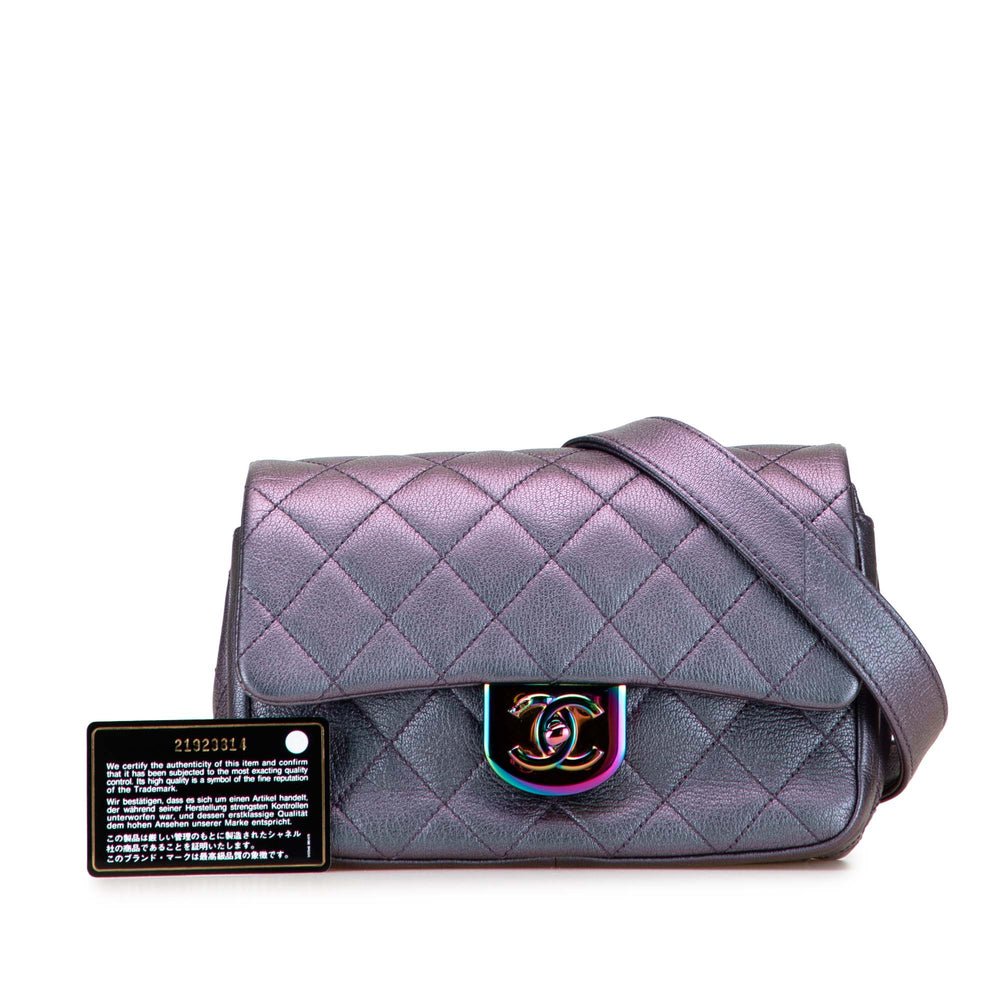 Small Iridescent Goatskin Double Carry Waist Chain Flap Purple - Gaby Paris