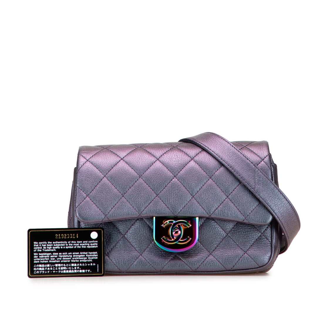 Small Iridescent Goatskin Double Carry Waist Chain Flap Purple - Gaby Paris