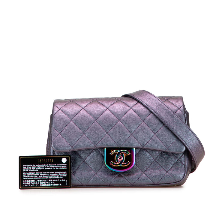 Small Iridescent Goatskin Double Carry Waist Chain Flap Purple - Gaby Paris