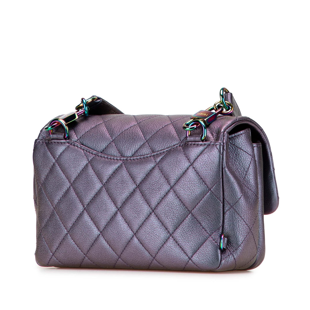 Small Iridescent Goatskin Double Carry Waist Chain Flap Purple - Gaby Paris