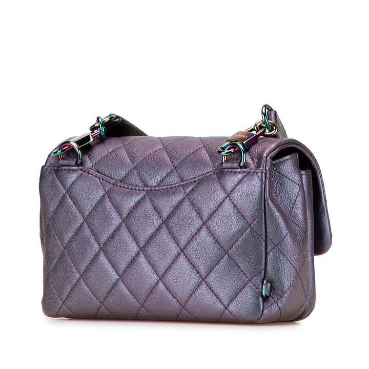 Small Iridescent Goatskin Double Carry Waist Chain Flap Purple - Gaby Paris