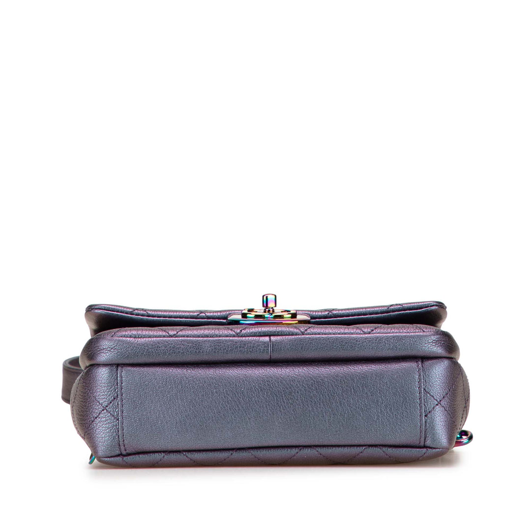 Small Iridescent Goatskin Double Carry Waist Chain Flap Purple - Gaby Paris