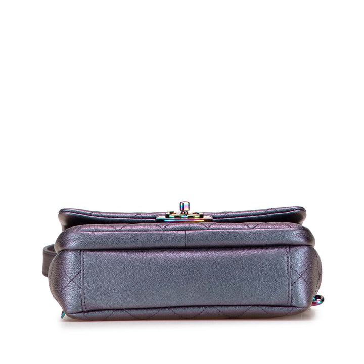 Small Iridescent Goatskin Double Carry Waist Chain Flap Purple - Gaby Paris