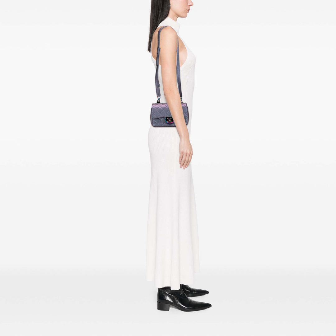 Small Iridescent Goatskin Double Carry Waist Chain Flap Purple - Gaby Paris