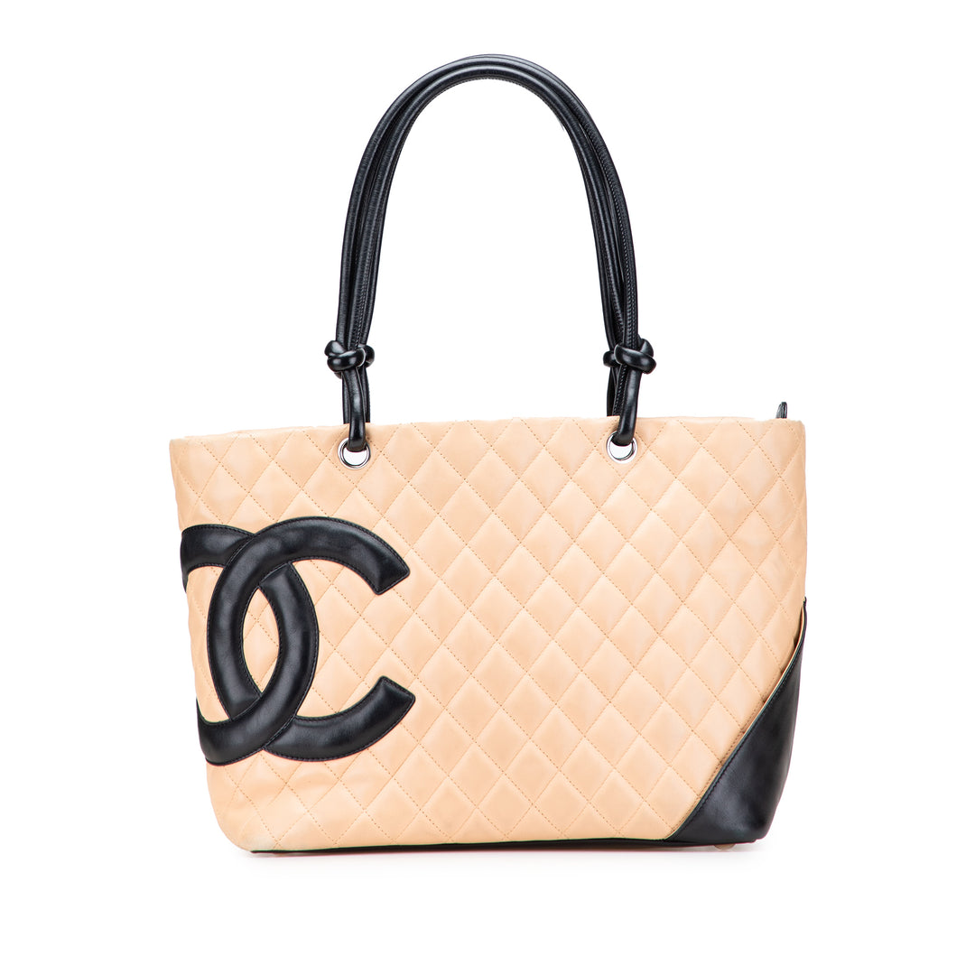 Large Quilted Calfskin Cambon Ligne Tote Brown - Gaby Paris