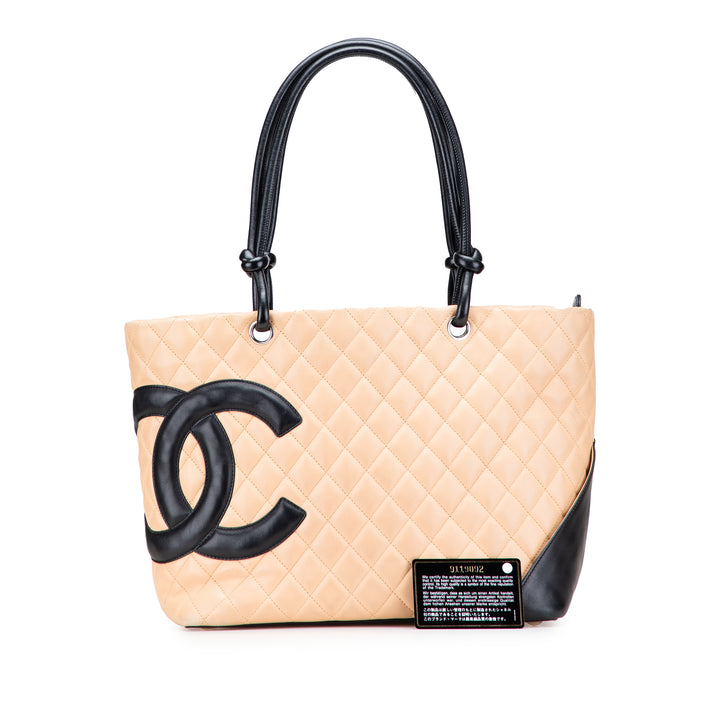 Large Quilted Calfskin Cambon Ligne Tote Brown - Gaby Paris