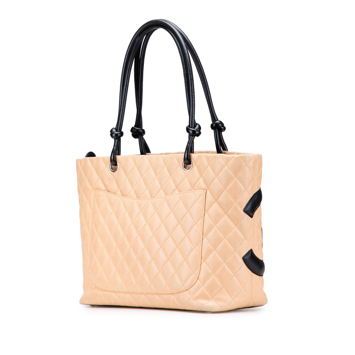 Large Quilted Calfskin Cambon Ligne Tote Brown - Gaby Paris