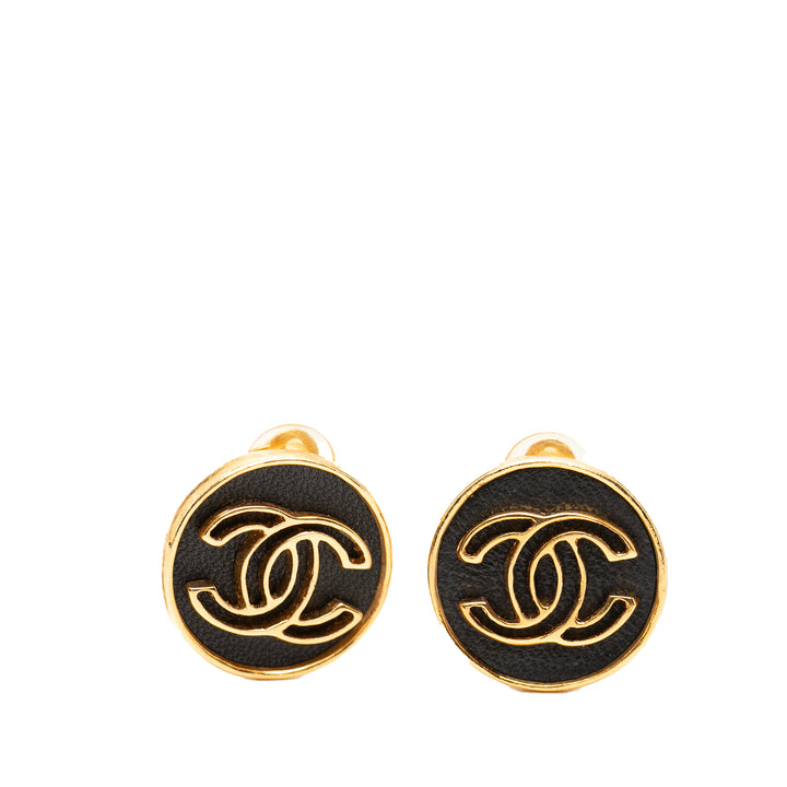 Chanel CC plaqué Cuir Clip on Boucle d’oreilles