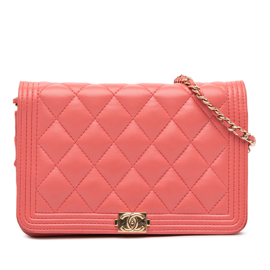 Chanel Cuir d’agneau Boy Portefeuille On Chain Rose – GABY PARIS Authentique
