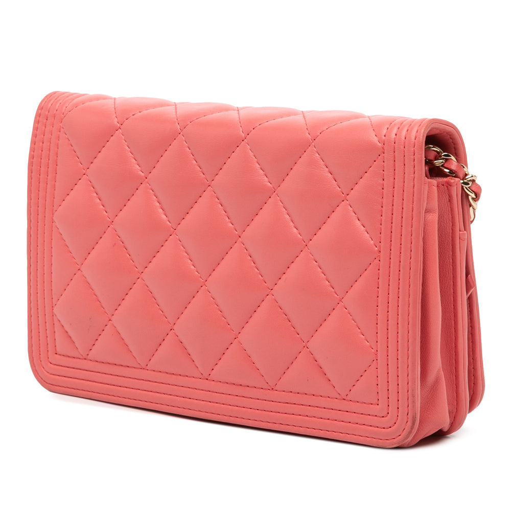 Chanel Cuir d’agneau Boy Portefeuille On Chain Rose – GABY PARIS Authentique