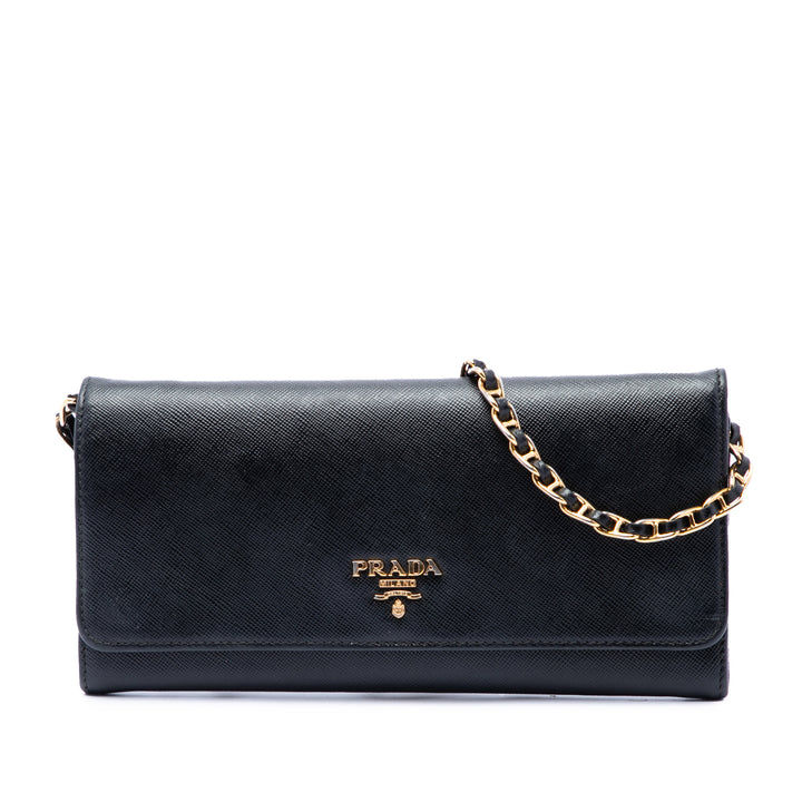 Prada Sac bandoulière Wallet on Chain Saffiano Noir – vue principale – GABY PARIS