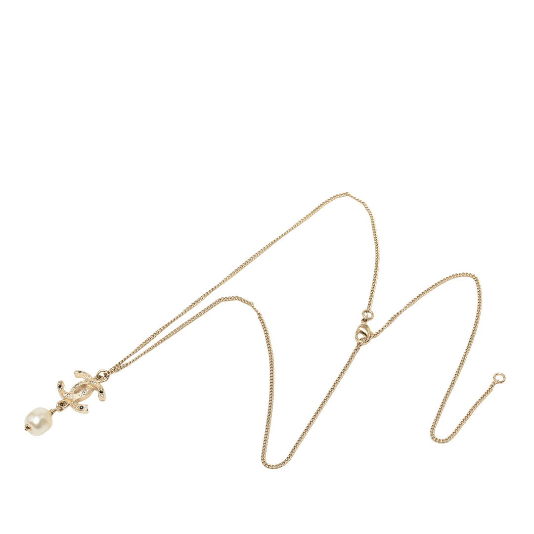 Chanel CC plaqué Strass Perles fantaisie pendantes Pendant Collier