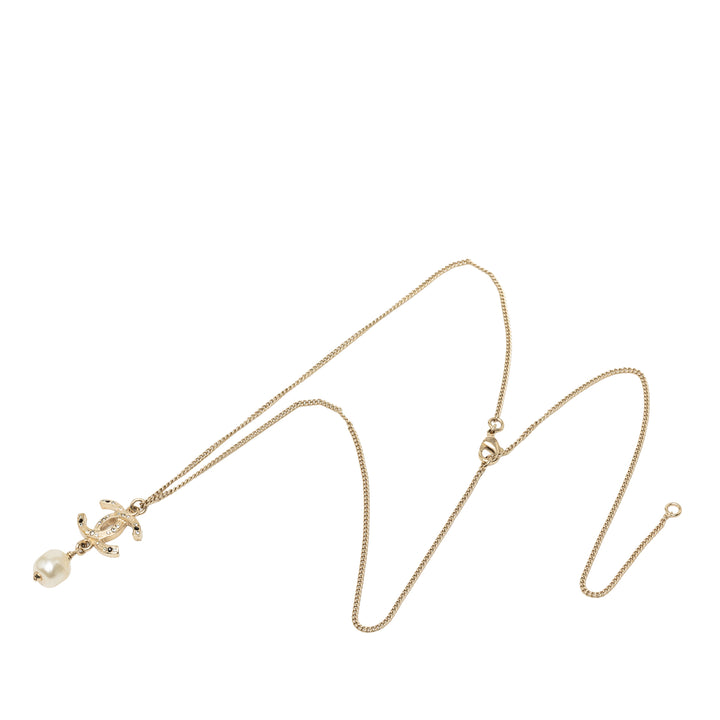 Chanel CC plaqué Strass Perles fantaisie pendantes Pendant Collier