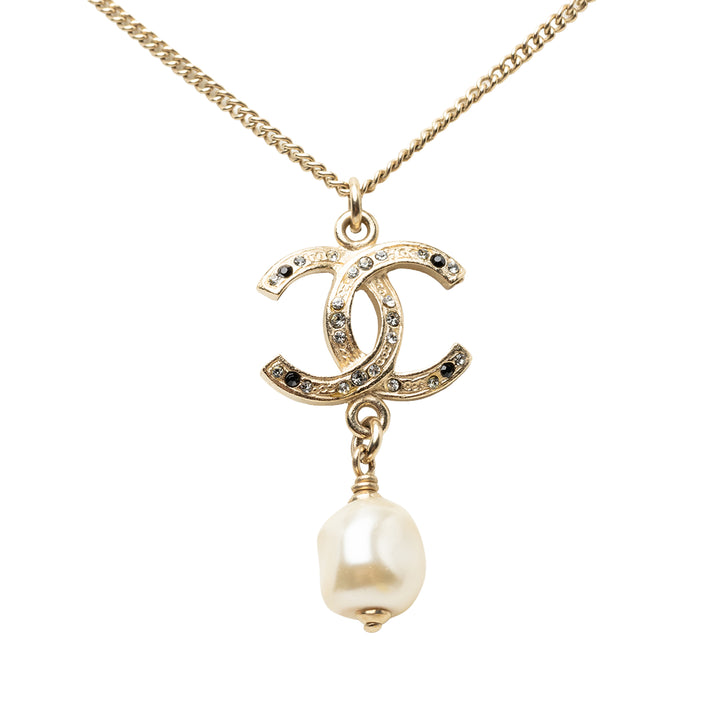 Chanel CC plaqué Strass Perles fantaisie pendantes Pendant Collier