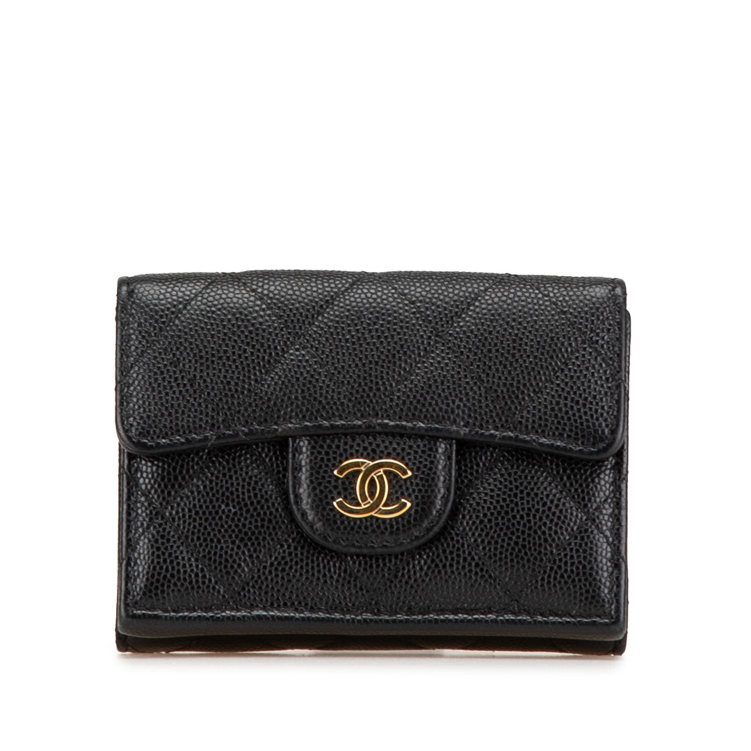 CC Quilted Caviar Trifold Wallet Black - Gaby Paris