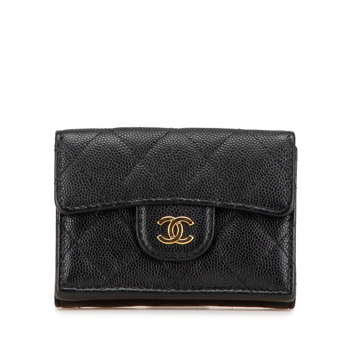 CC Quilted Caviar Trifold Wallet Black - Gaby Paris