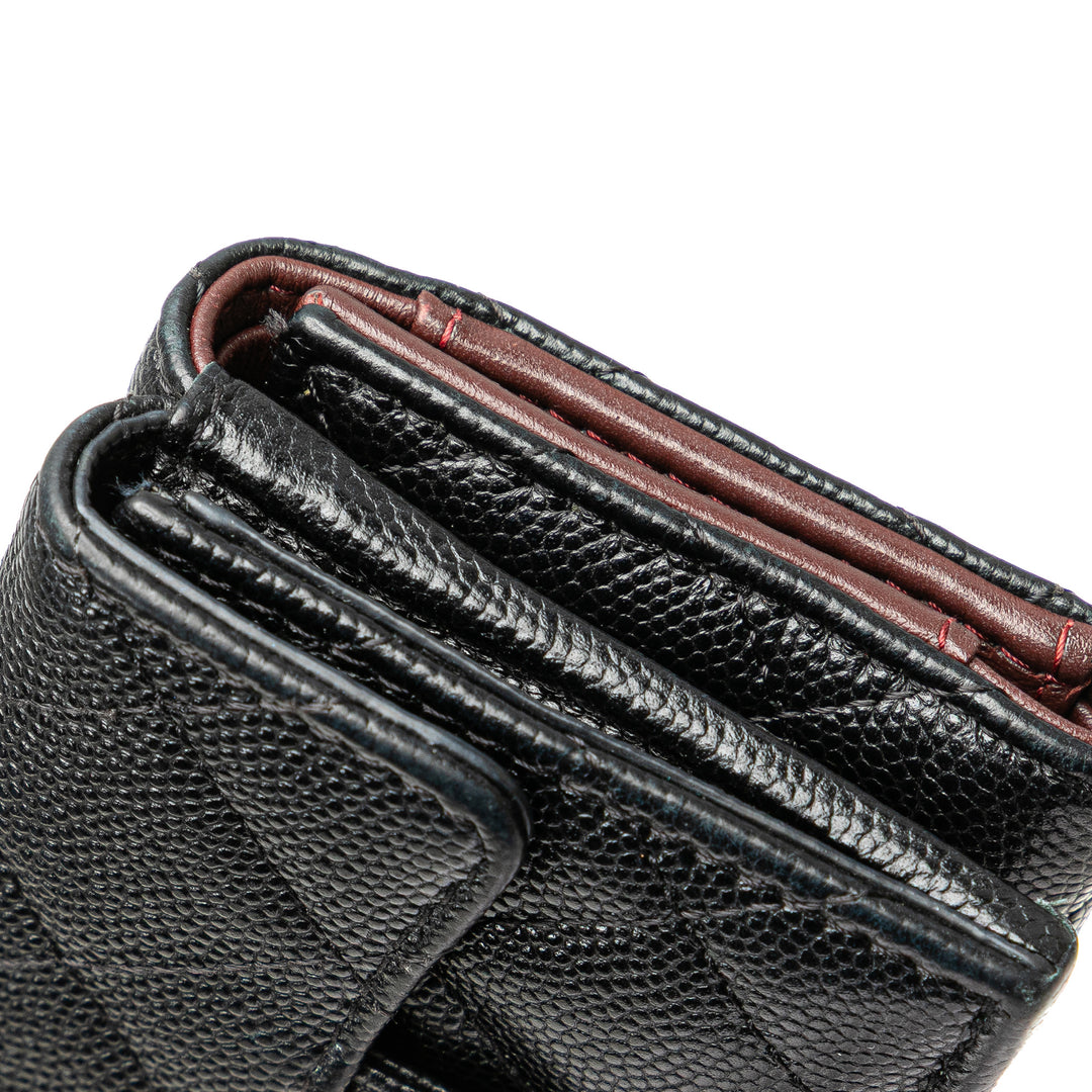 CC Quilted Caviar Trifold Wallet Black - Gaby Paris