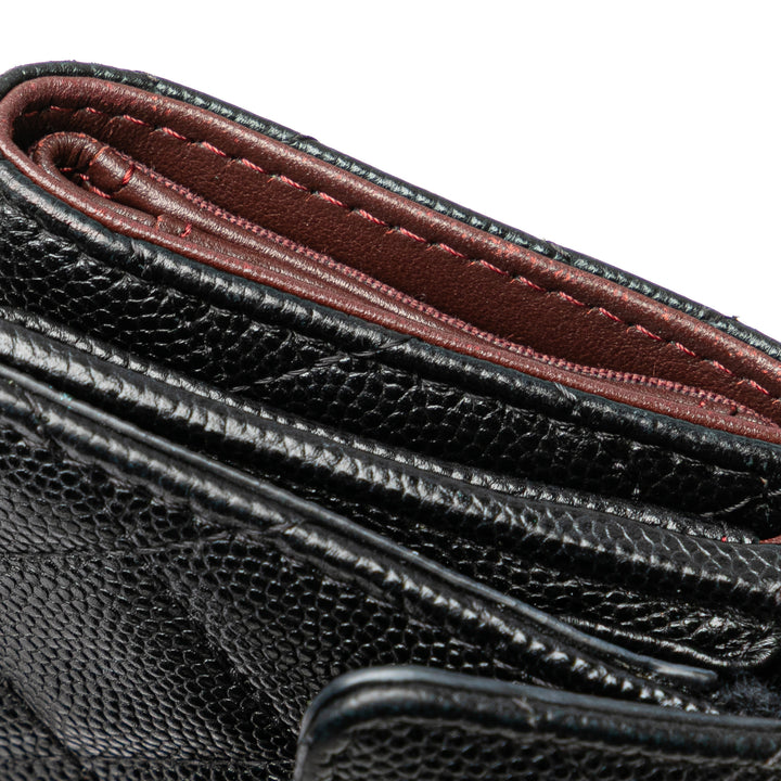 CC Quilted Caviar Trifold Wallet Black - Gaby Paris