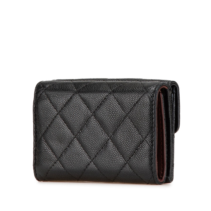 CC Quilted Caviar Trifold Wallet Black - Gaby Paris