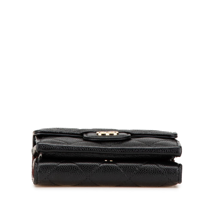 CC Quilted Caviar Trifold Wallet Black - Gaby Paris