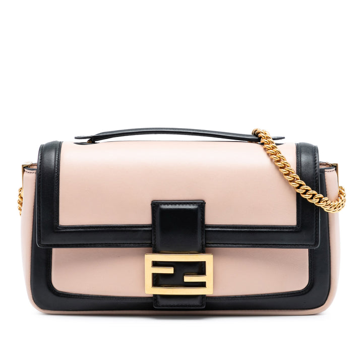 Fendi Bicolor Cuir Chain Midi Baguette