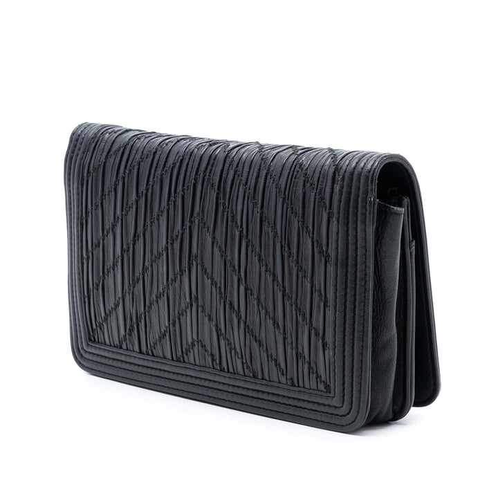 Pleated Froissé Chevron Boy Wallet on Chain Cuir de veau Noir
