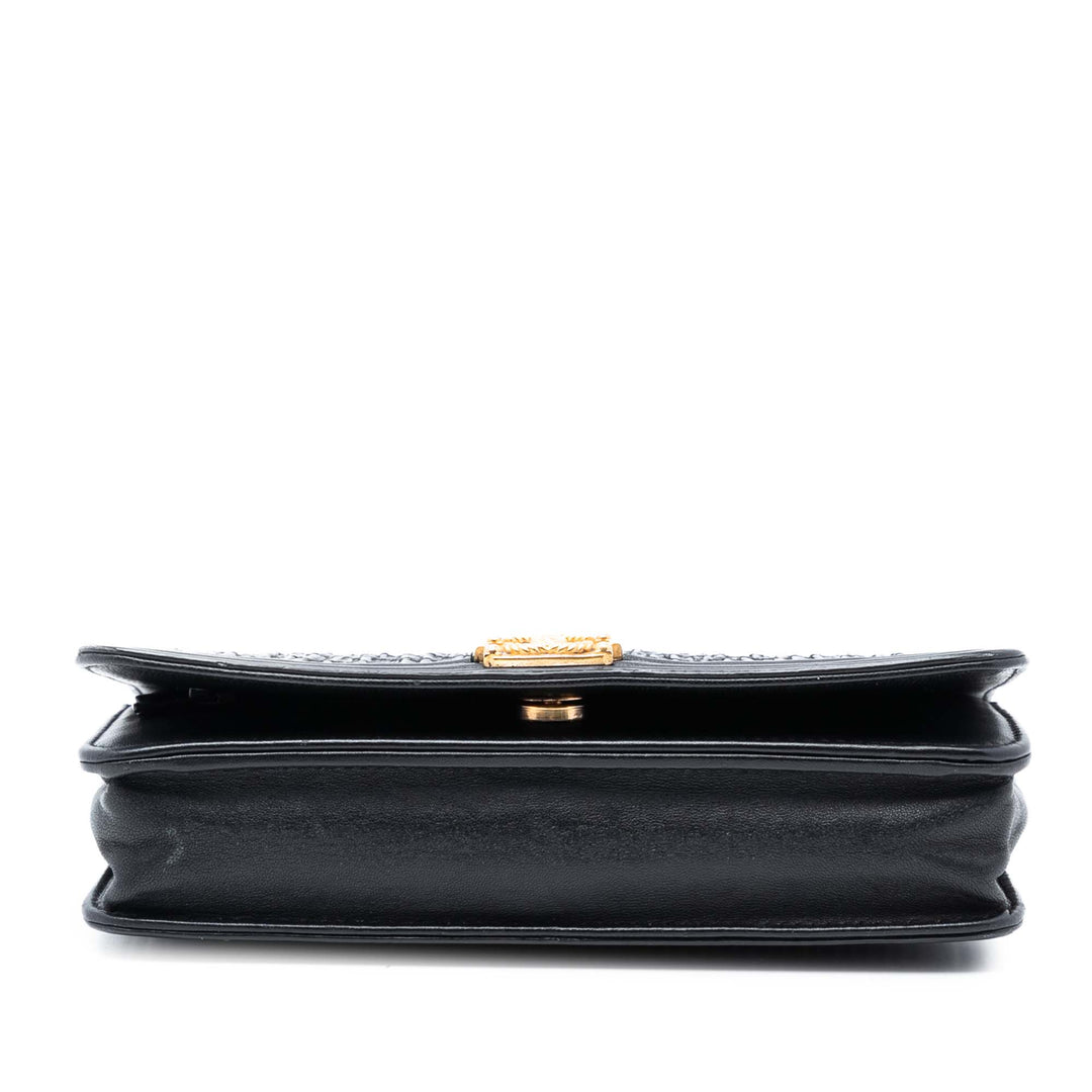 Pleated Froissé Chevron Boy Wallet on Chain Cuir de veau Noir