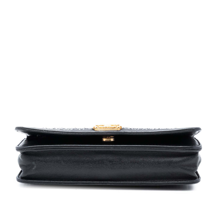 Pleated Froissé Chevron Boy Wallet on Chain Cuir de veau Noir